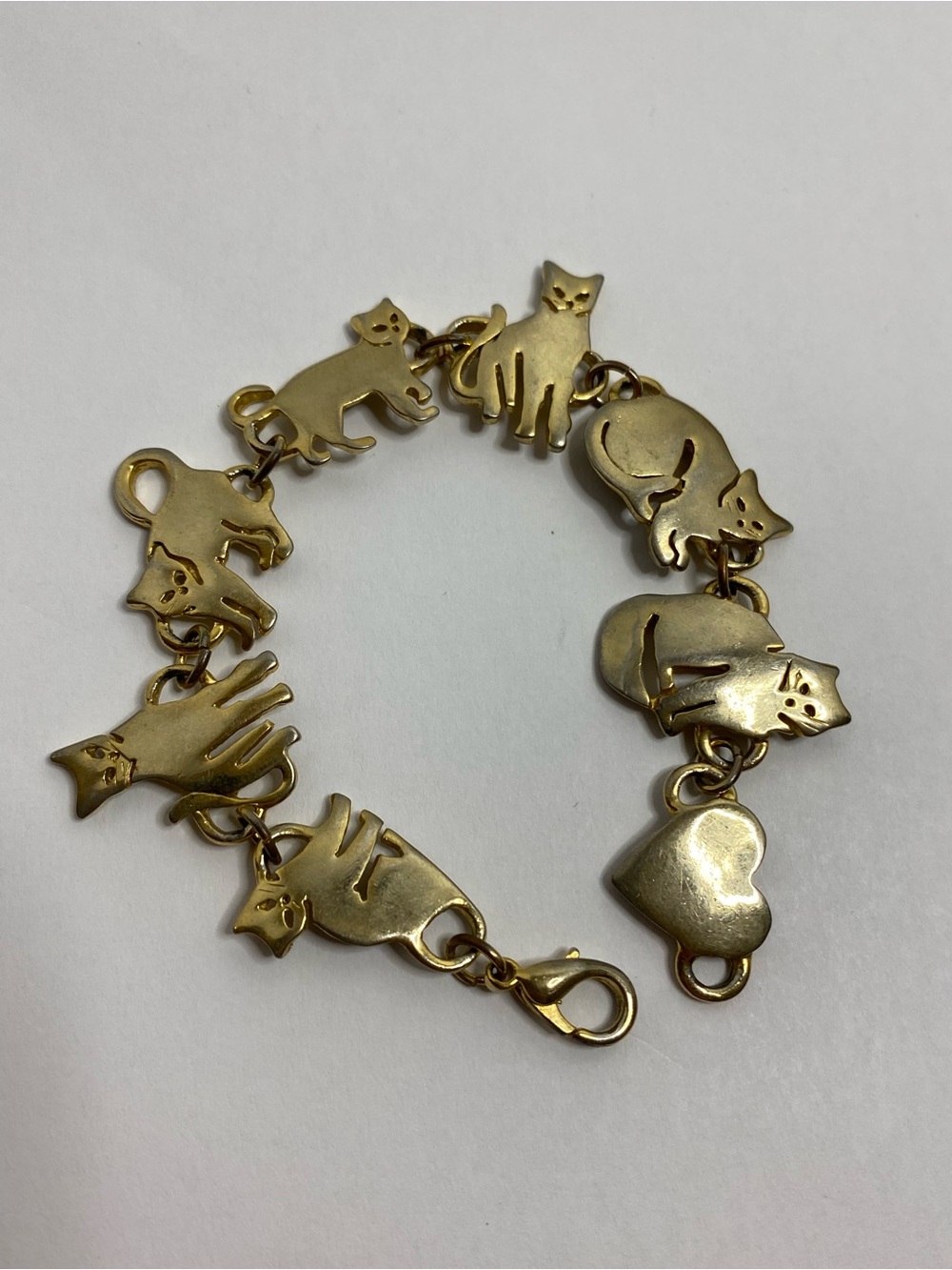 Vintage Cat Link Gold Tone Charm Bracelet Whimsical Kitty’s MCM Style